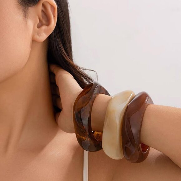 3Pcs Acrylic Bracelets Set Wide Chunky Resin Bangles Unique Jewelry for Women - Picture 3 of 7